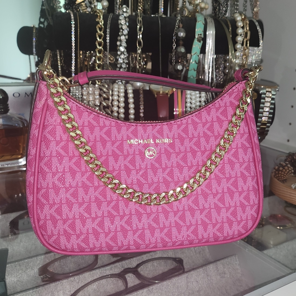 Michael Kors Pink and Gold Monogram Shoulder Bag